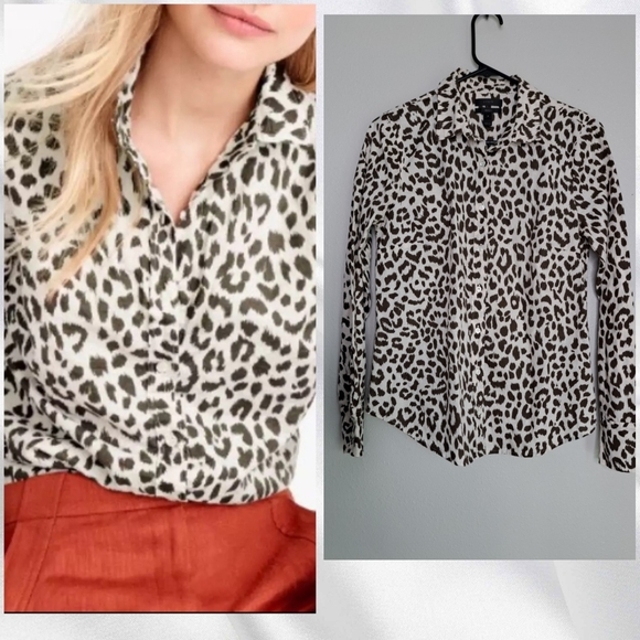J. Crew Tops - J. Crew Leopard Print Button Down Shirt - Black and White